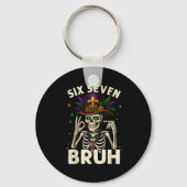 Mardi Gras Sugar Skull Skeleton Six Seven Bruh Mem Sleutelhanger (Voorkant)