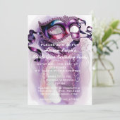 Mardi Gras Sweet 16 Maskerade Verjaardagsuitnodigi (Staand voorkant)