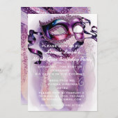Mardi Gras Sweet 16 Masquerade Birthday Invitation (Voorkant / Achterkant)