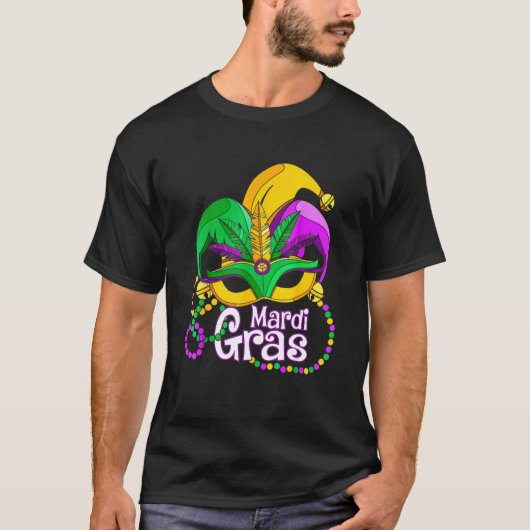 Mardi Gras T Shirt Mardi Gras Beads Mask Feathers (Voorkant)