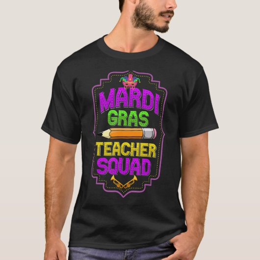 Mardi Gras Teacher Squad Grappig Met Apple Masker T-shirt (Voorkant)