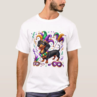Mardi Gras Teckel T-shirt met korte mouwen, unisex