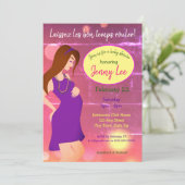 Mardi Gras Thema Baby Bump Uitnodiging Bruin Haar (Staand voorkant)