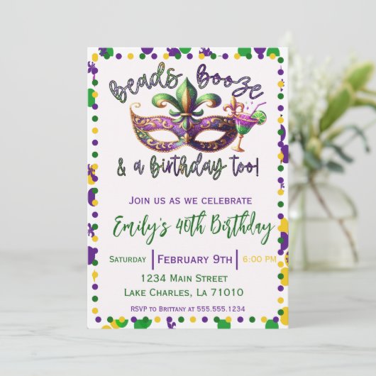 Mardi Gras thema verjaardag Kaart (Staand voorkant)