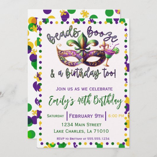 Mardi Gras thema verjaardag Kaart (Voorkant / Achterkant)