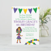 Mardi Gras Thema Verjaardag Uitnodiging (Staand voorkant)