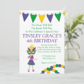 Mardi Gras Theme Birthday Uitnodiging (Staand voorkant)