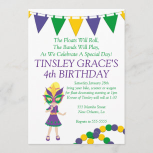Mardi Gras Theme Birthday Uitnodiging