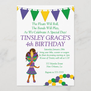 Mardi Gras Theme Birthday Uitnodiging