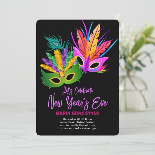 Mardi Gras Themed New Year's Eve Party Kaart (Staand voorkant)