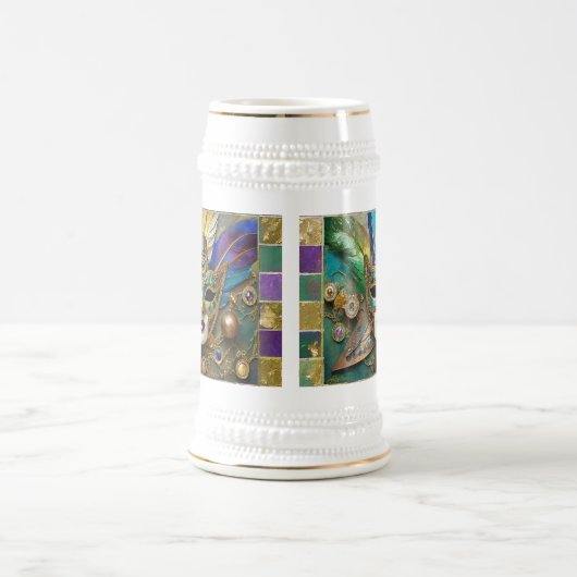 Mardi Gras Third Eye Gouden Keramisch Veer Masker Bierpul (Center)