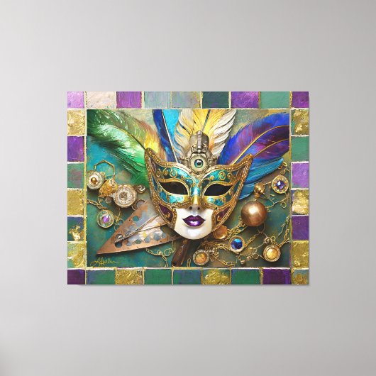 Mardi Gras Third Eye Gouden Keramisch Veer Masker Canvas Afdruk (Voorkant)