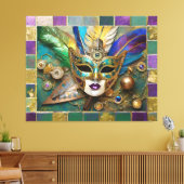 Mardi Gras Third Eye Gouden Keramisch Veer Masker Canvas Afdruk (Insitu (Woonkamer))