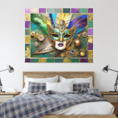 Mardi Gras Third Eye Gouden Keramisch Veer Masker Canvas Afdruk (Insitu (Slaapkamer))