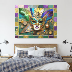 Mardi Gras Third Eye Gouden Keramisch Veer Masker Canvas Afdruk