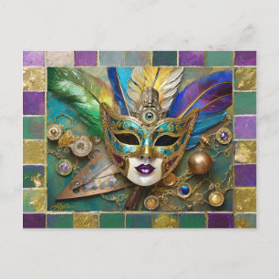 Mardi Gras Third Eye Gouden Keramisch Veer Masker Feestdagenkaart