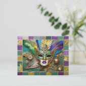 Mardi Gras Third Eye Gouden Keramisch Veer Masker Feestdagenkaart (Staand voorkant)