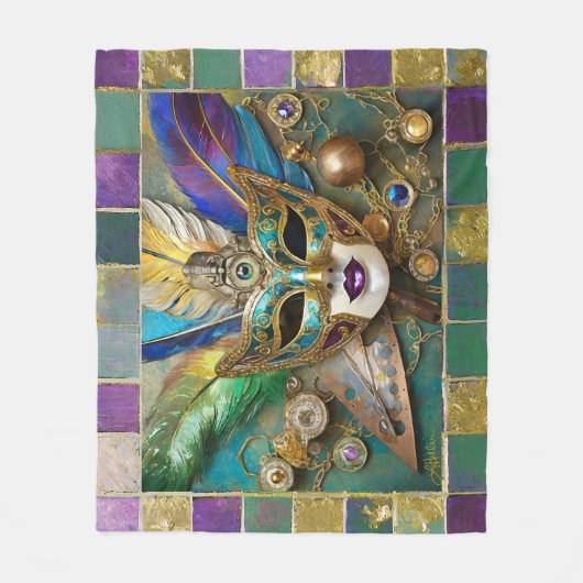 Mardi Gras Third Eye Gouden Keramisch Veer Masker Fleece Deken (Voorkant)
