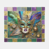 Mardi Gras Third Eye Gouden Keramisch Veer Masker Fleece Deken (Voorkant (Horizontaal))