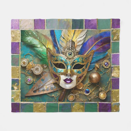 Mardi Gras Third Eye Gouden Keramisch Veer Masker Fleece Deken (Voorkant (Horizontaal))