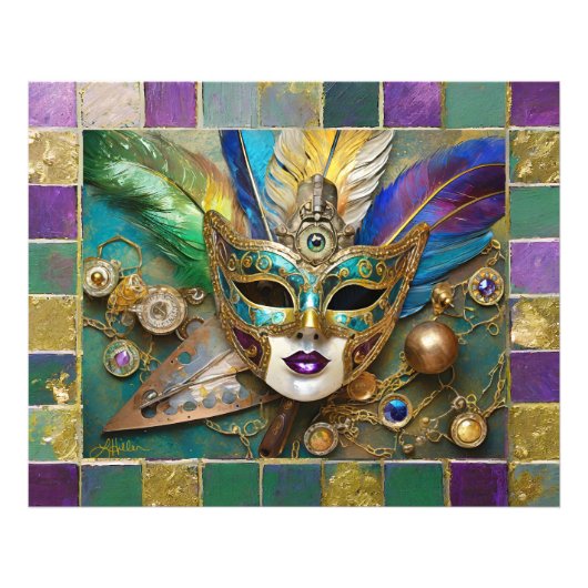 Mardi Gras Third Eye Gouden Keramisch Veer Masker Foto Afdruk (Voorkant)