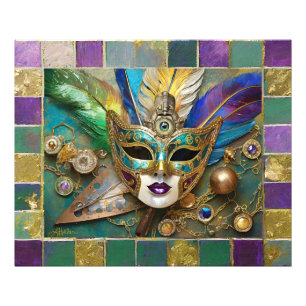 Mardi Gras Third Eye Gouden Keramisch Veer Masker Foto Afdruk