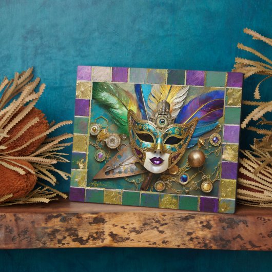 Mardi Gras Third Eye Gouden Keramisch Veer Masker Fotoplaat (Zijkant)