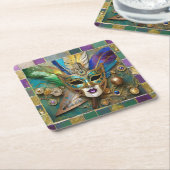 Mardi Gras Third Eye Gouden Keramisch Veer Masker Kartonnen Onderzetters (Schuin)