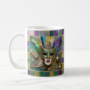 Mardi Gras Third Eye Gouden Keramisch Veer Masker Koffiemok