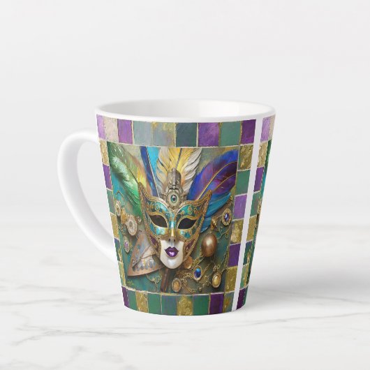 Mardi Gras Third Eye Gouden Keramisch Veer Masker Latte Mok (Linkerhoek)