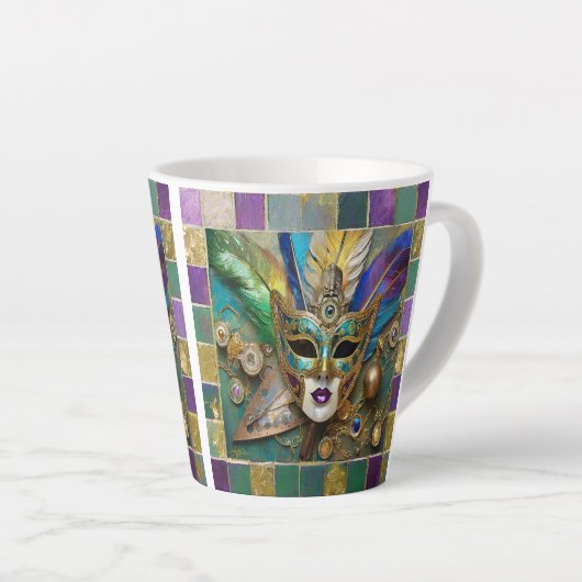 Mardi Gras Third Eye Gouden Keramisch Veer Masker Latte Mok (Rechterhoek)