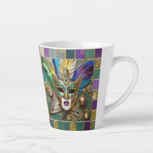 Mardi Gras Third Eye Gouden Keramisch Veer Masker Latte Mok (Rechts)
