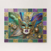 Mardi Gras Third Eye Gouden Keramisch Veer Masker Legpuzzel (Horizontaal)