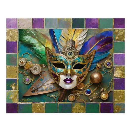 Mardi Gras Third Eye Gouden Keramisch Veer Masker Perfect Poster (Voorkant)