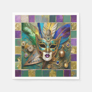 Mardi Gras Third Eye Gouden Keramisch Veer Masker Servet