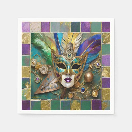 Mardi Gras Third Eye Gouden Keramisch Veer Masker Servet (Voorkant)