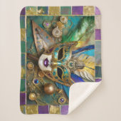 Mardi Gras Third Eye Gouden Keramisch Veer Masker Sherpa Deken (Voorkant)