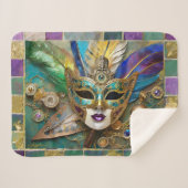 Mardi Gras Third Eye Gouden Keramisch Veer Masker Sherpa Deken (Voorkant (horizontaal))