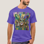 Mardi Gras Third Eye Gouden Keramisch Veer Masker T-shirt (Voorkant)