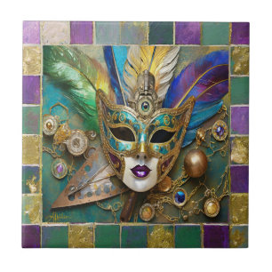 Mardi Gras Third Eye Gouden Keramisch Veer Masker Tegeltje