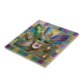 Mardi Gras Third Eye Gouden Keramisch Veer Masker Tegeltje (Zijkant)