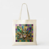 Mardi Gras Third Eye Gouden Keramisch Veer Masker Tote Bag (Achterkant)