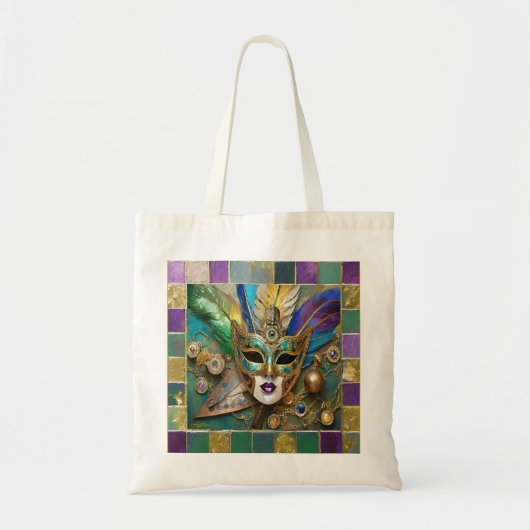 Mardi Gras Third Eye Gouden Keramisch Veer Masker Tote Bag (Voorkant)