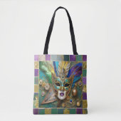Mardi Gras Third Eye Gouden Keramisch Veer Masker Tote Bag (Voorkant)