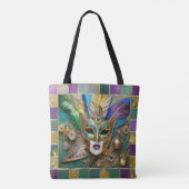 Mardi Gras Third Eye Gouden Keramisch Veer Masker Tote Bag (Achterkant)