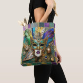 Mardi Gras Third Eye Gouden Keramisch Veer Masker Tote Bag (Dichtbij)