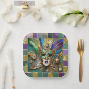 Mardi Gras Third Eye Gouden Keramische Veer Masker Papieren Bordje