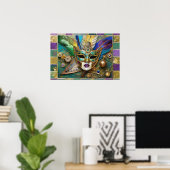Mardi Gras Third Eye Gouden Keramische Veer Masker Poster (Thuiskantoor)