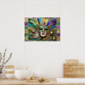 Mardi Gras Third Eye Gouden Keramische Veer Masker Poster (Keuken)