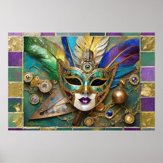 Mardi Gras Third Eye Gouden Keramische Veer Masker Poster (Voorkant)